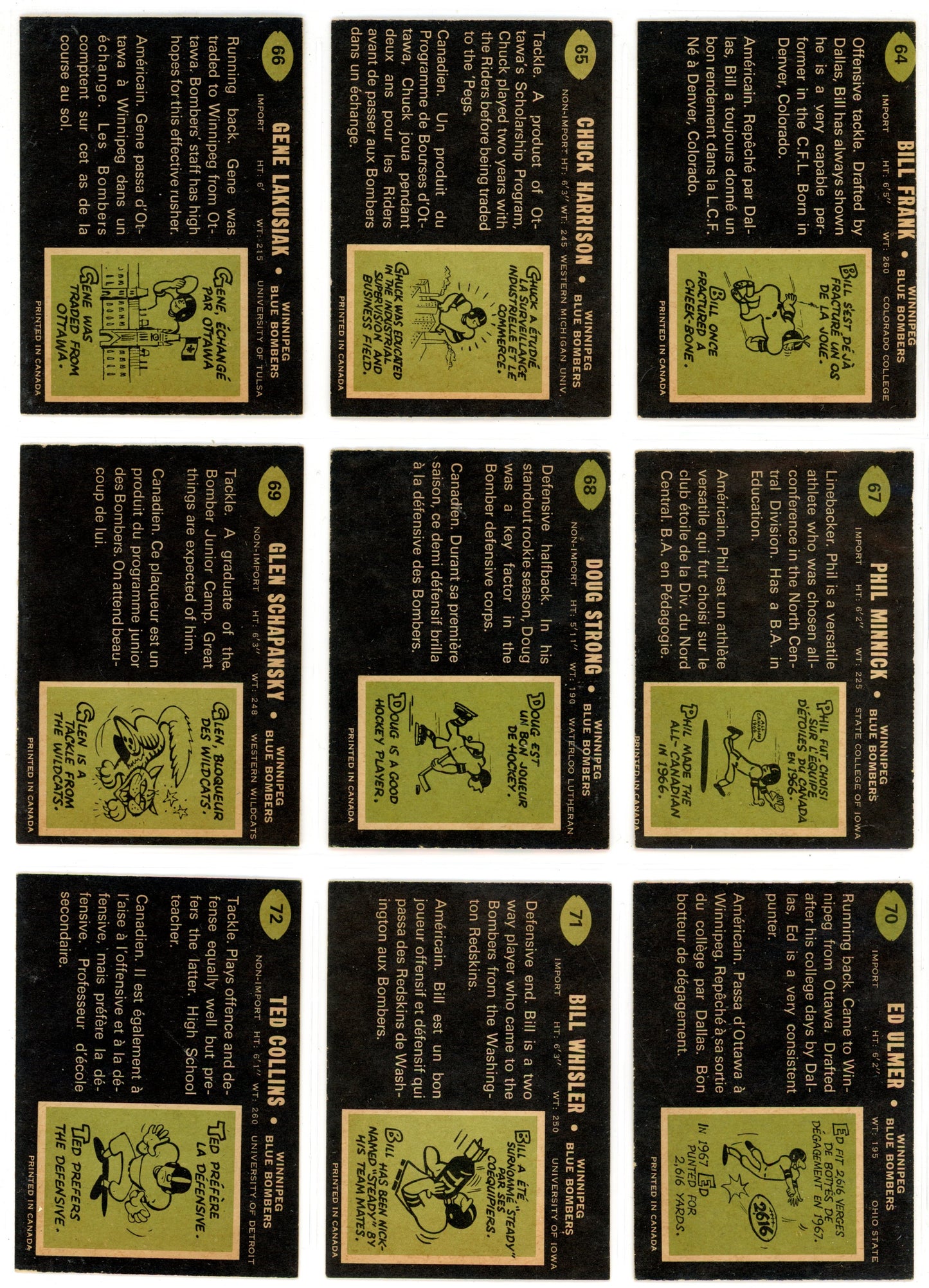 1970 OPC O-Pee-Chee CFL Football Complete Set (115 Cards) EX+ Marked Checklist