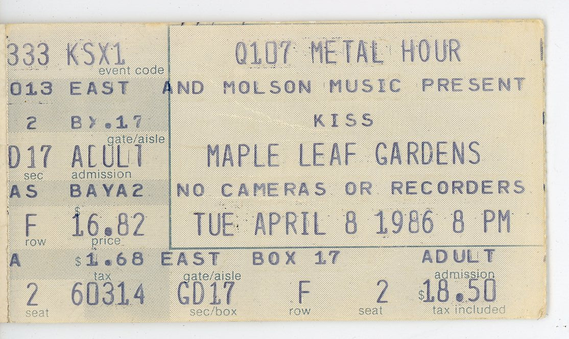 KISS Vintage Concert Ticket Maple Leaf Gardens (Toronto 1986)