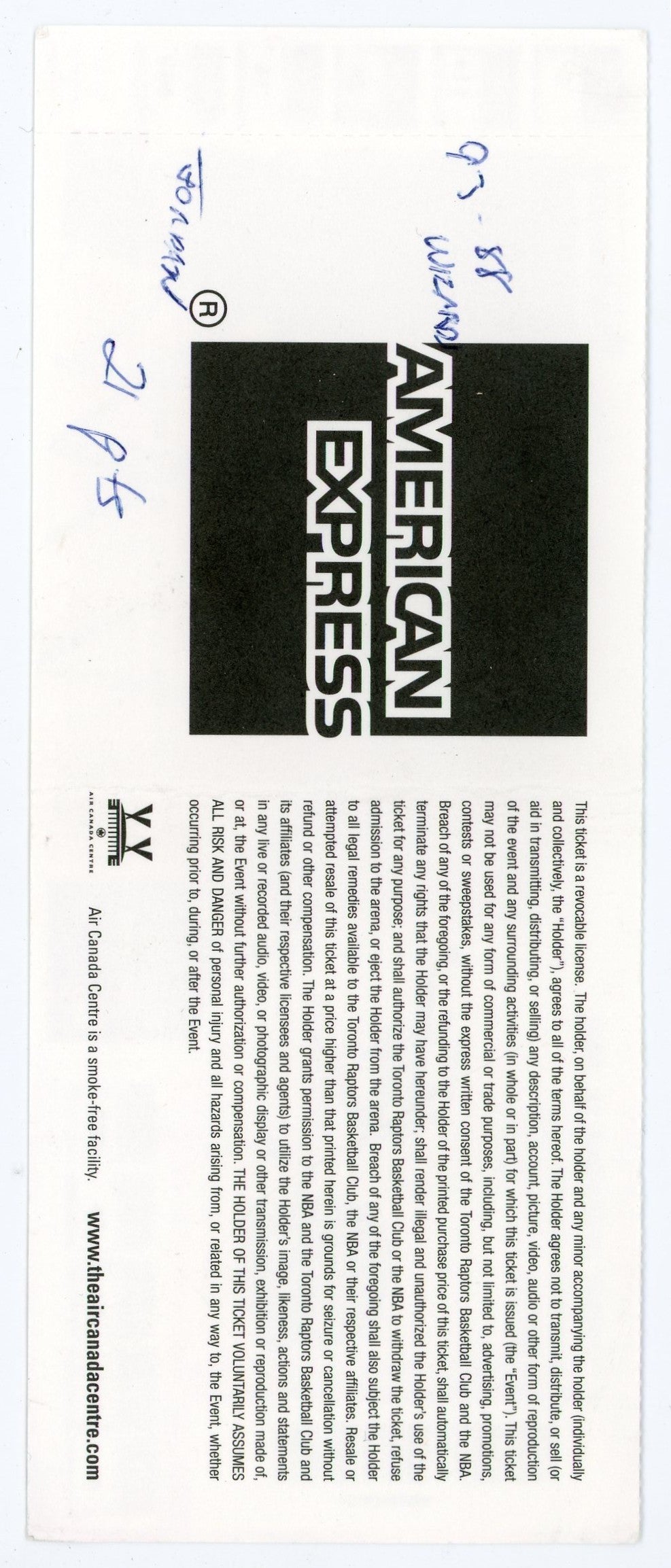 Toronto Raptors vs. Washington Ticket Air Canada Centre (Toronto, 2001) 1st Michael Jordan Wizard
