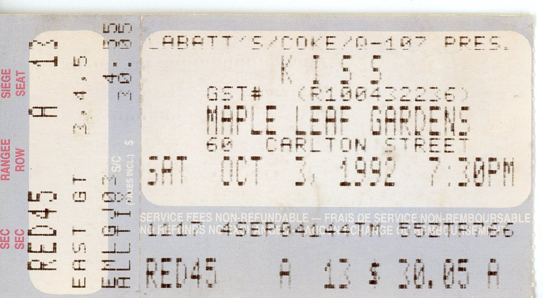 KISS Vintage Concert Ticket Maple Leaf Gardens (Toronto 1992)