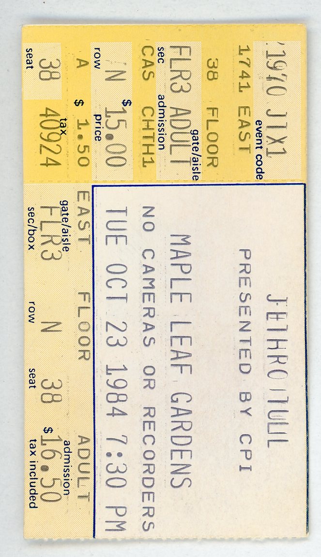 Jethro Tull Vintage Concert Ticket Maple Leaf Gardens (Toronto, 1984)