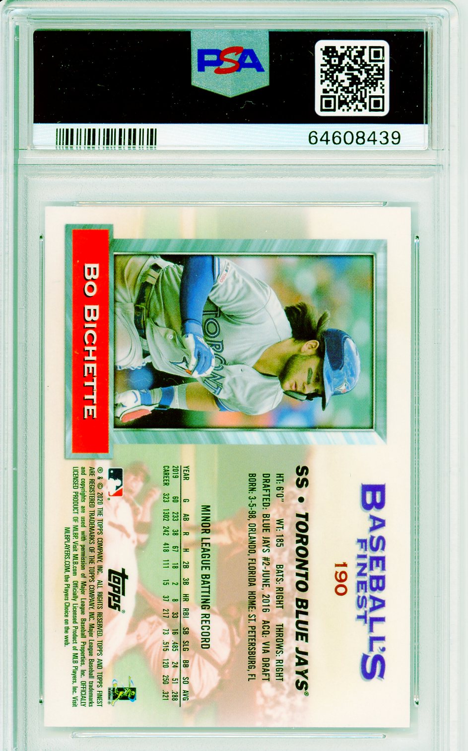 2020 Topps Finest Flashbacks Bo Bichette Graded Baseball Card PSA 10