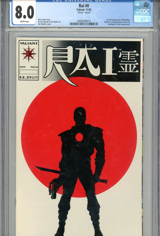 1992 Valiant Rai #0 Graded Comic Book Glossy Version CGC 8.0