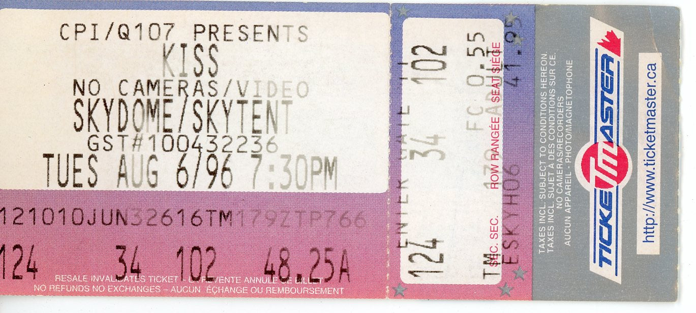 KISS Vintage Concert Ticket Skydome (Toronto 1996)