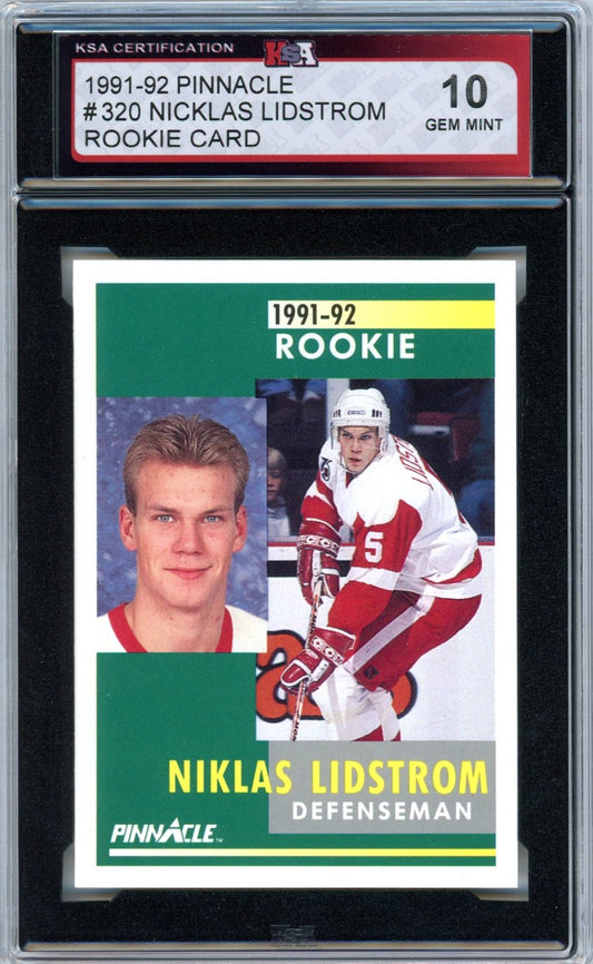 1991/92 Pinnacle Nicklas Lidstrom #320 Graded Hockey Rookie Card KSA 10