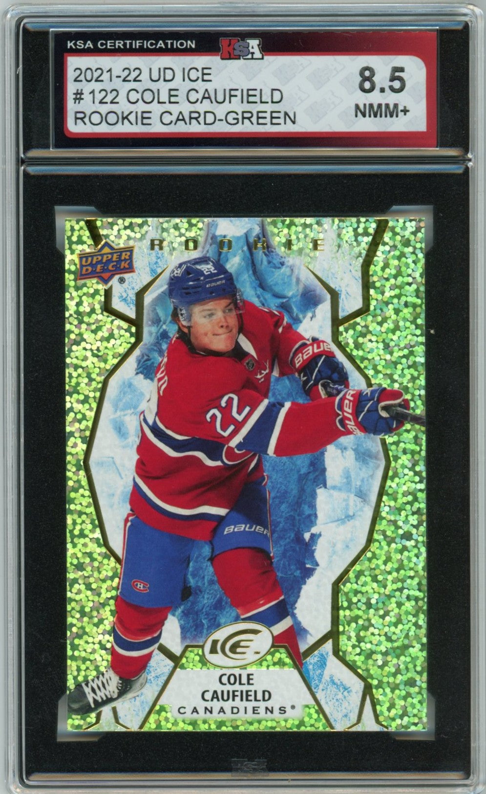 2021/22 Upper Deck Ice Cole Caufield Green Graded Rookie Card KSA 8.5