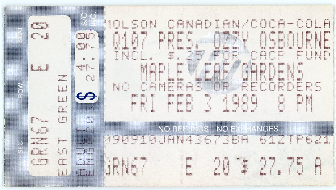 Ozzy Osbourne Vintage Concert Ticket Maple Leaf Gardens (Toronto, 1989)