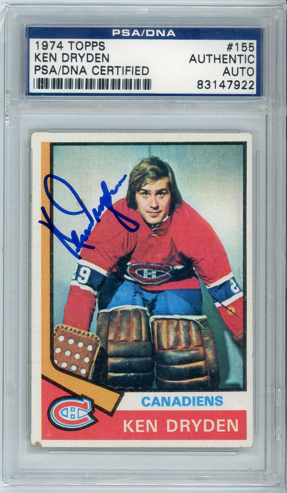 1974 Topps Ken Dryden Graded Autograph Card #155 PSA/DNA Authentic
