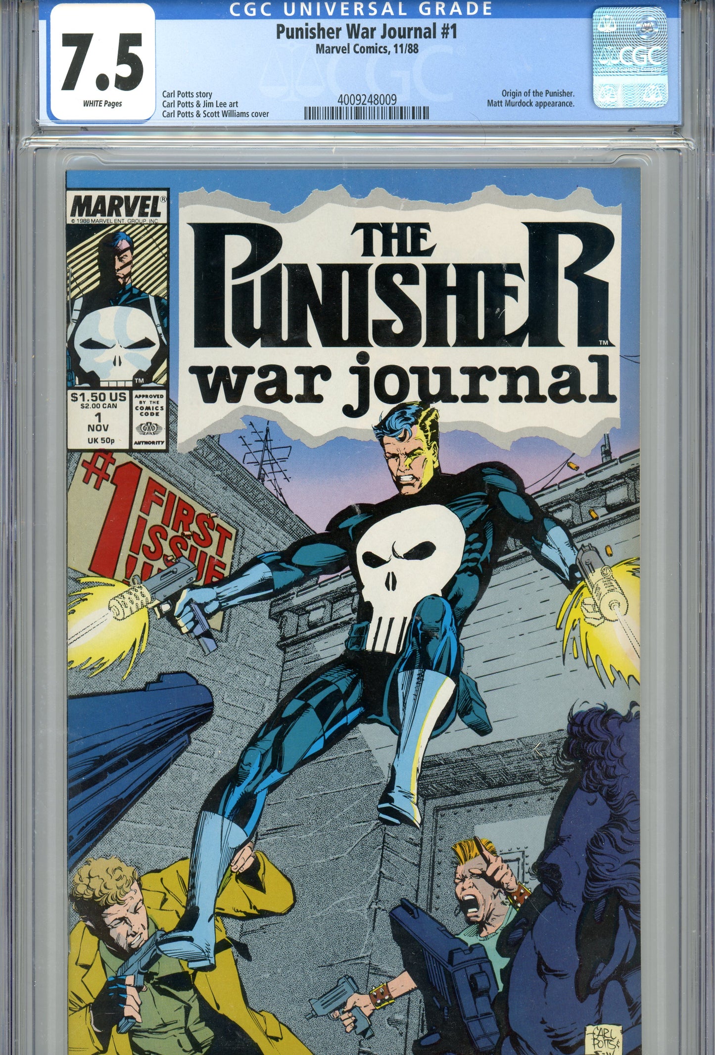 1988 The Punisher War Journal #1 Graded Comic Book Origin of The Punisher CGC 7.5