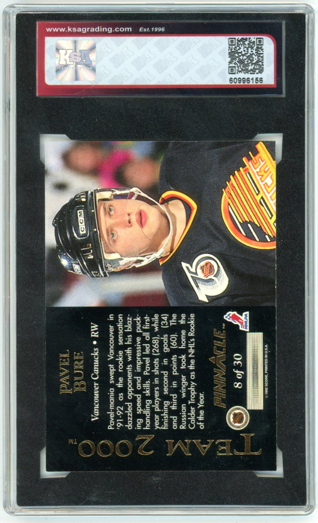 1992/93 Pinnacle Pavel Bure #8 Team 2000 Graded Hockey Card KSA 9