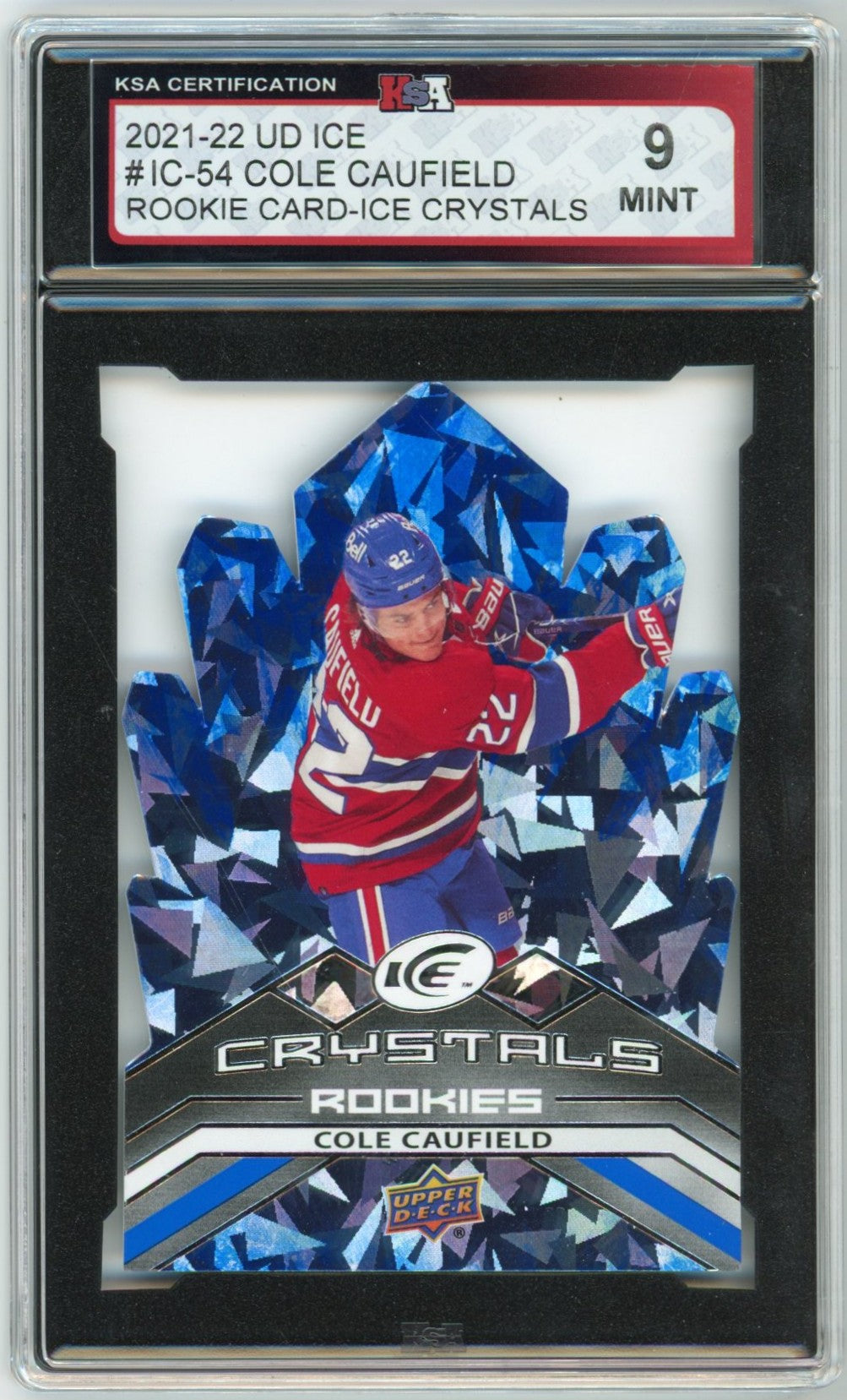 2021/22 Upper Deck Ice Crystals Cole Caufield Gold Graded Rookie Card KSA 9