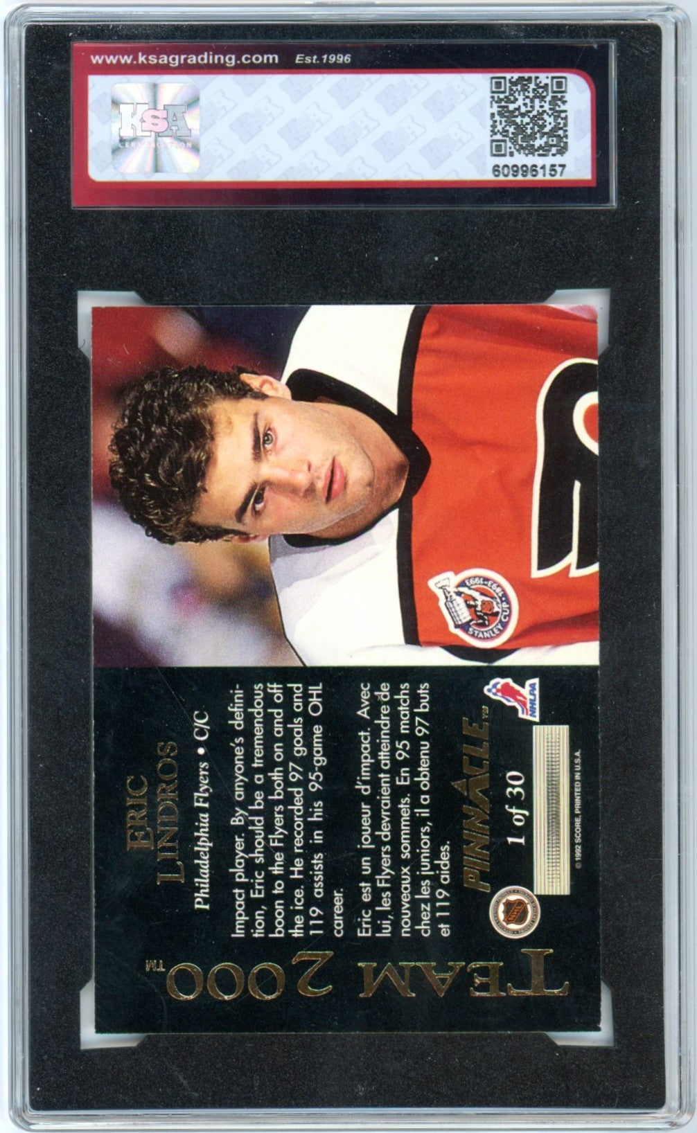 1992/93 Pinnacle Canadian Eric Lindros Team 2000 Graded Hockey Card KSA 9.5