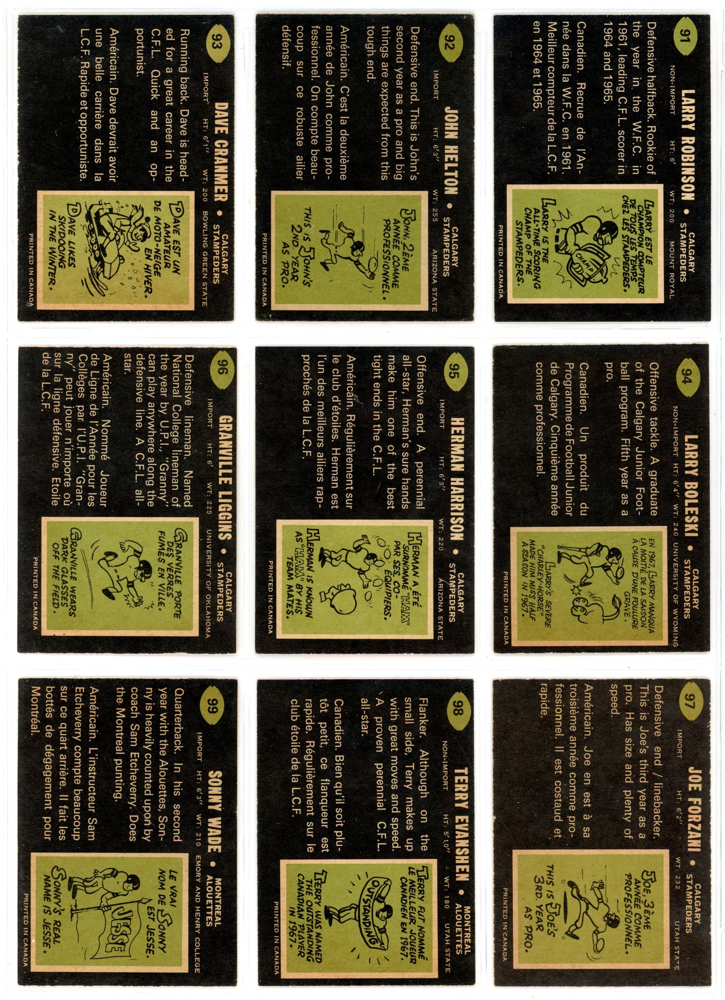 1970 OPC O-Pee-Chee CFL Football Complete Set (115 Cards) EX+ Marked Checklist
