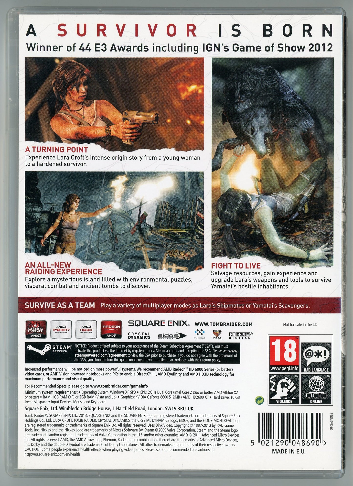 2013 Square Enix Tomb Raider PC Video Game Disc In Box