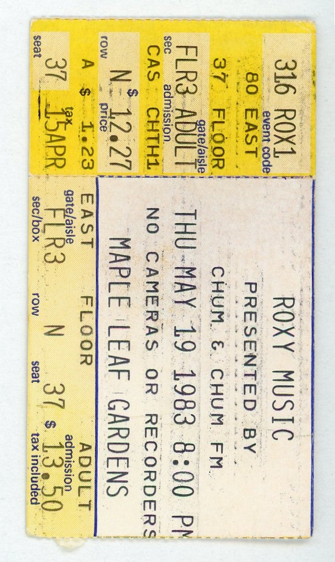 Roxy Music Vintage Concert Ticket Maple Leaf Gardens (Toronto, 1983)