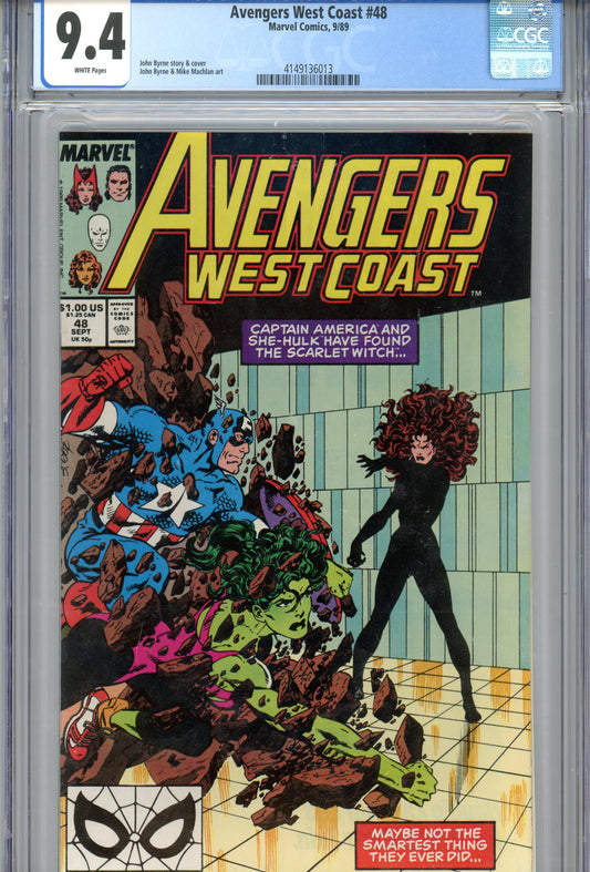 1989 Avengers West Coast #48 Graded Comic Book Captain America / She-Hulk / Scarlet Witch CGC 9.4