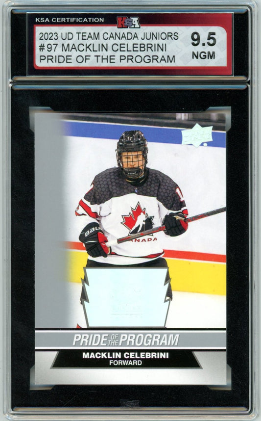 2023 Upper Deck Team Canada Juniors Macklin Celebrini #97 Graded Pre Rookie Card KSA 9.5