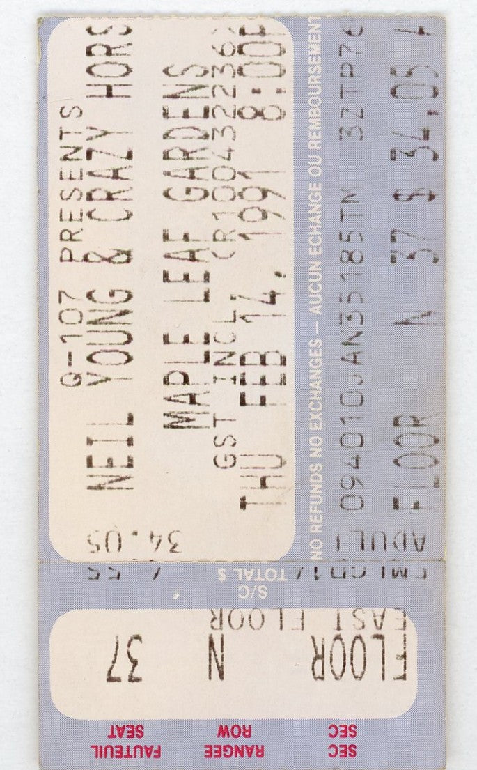Neil Young & Crazy Horse Vintage Concert Ticket Maple Leaf Gardens (Toronto, 1991)