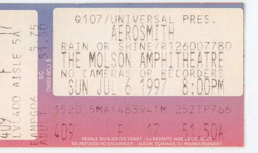 Aerosmith Concert Ticket Molson Amphitheatre (Toronto, 1997)