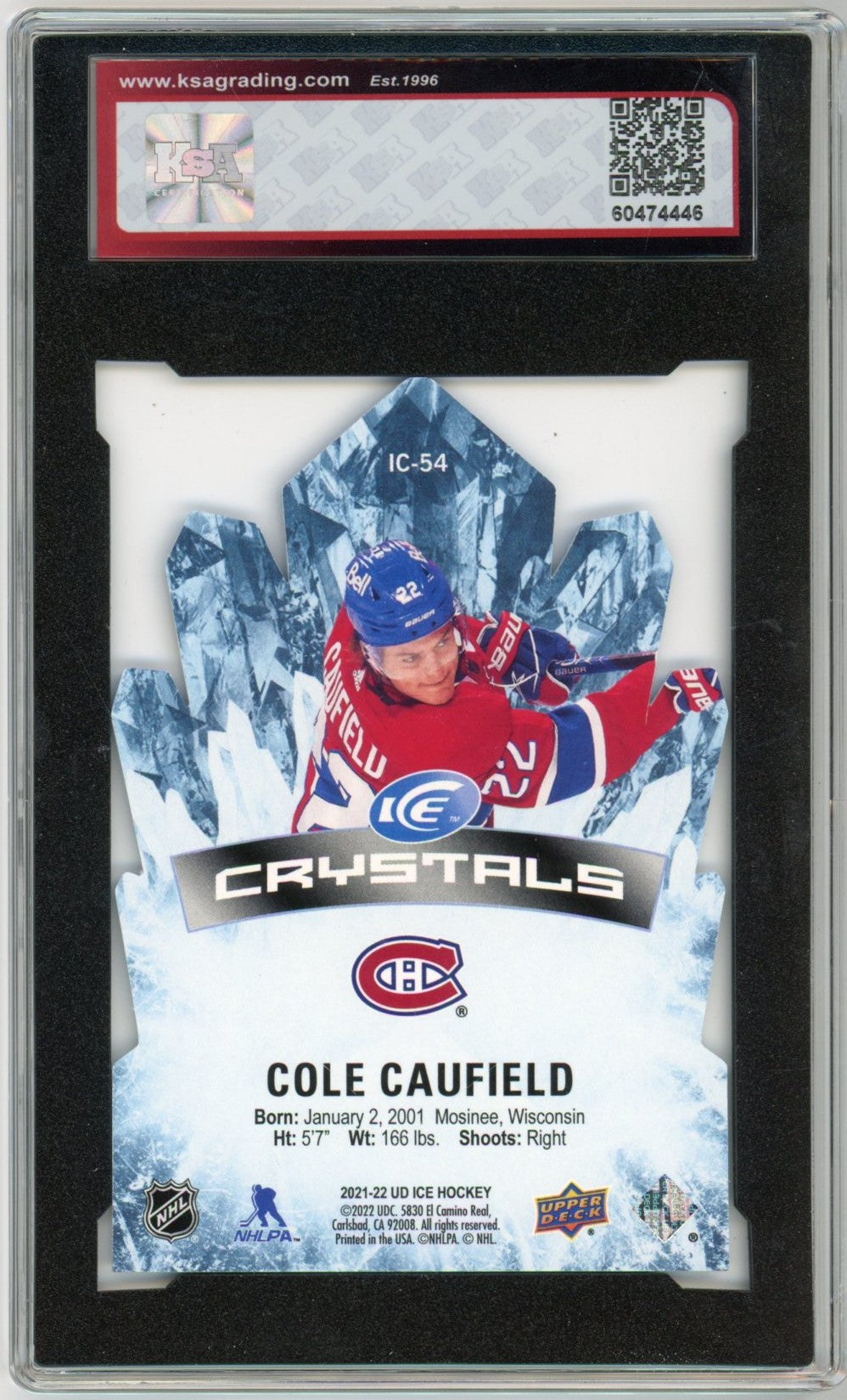2021/22 Upper Deck Ice Crystals Cole Caufield Gold Graded Rookie Card KSA 9