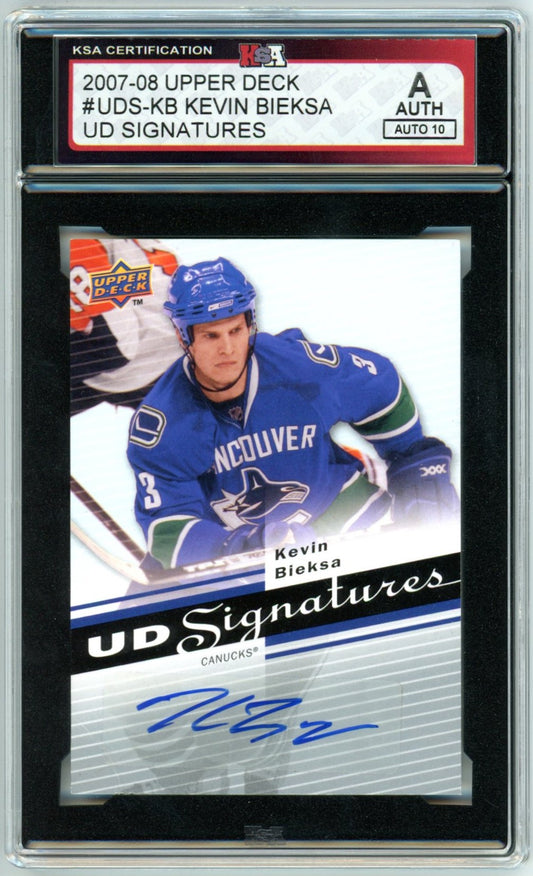 2007/08 Upper Deck Kevin Bieksa #UDS-KB Autograph Graded Hockey Card KSA Authentic AUTO 10