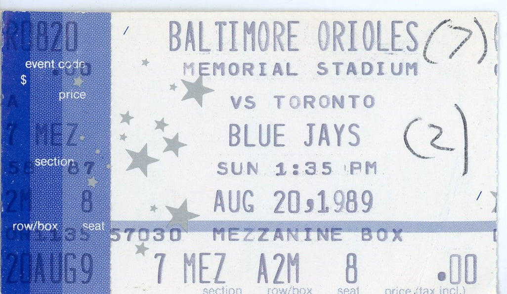 Baltimore Orioles Vs. Toronto Blue Jays Memorial Stadium (Baltimore, 1989)