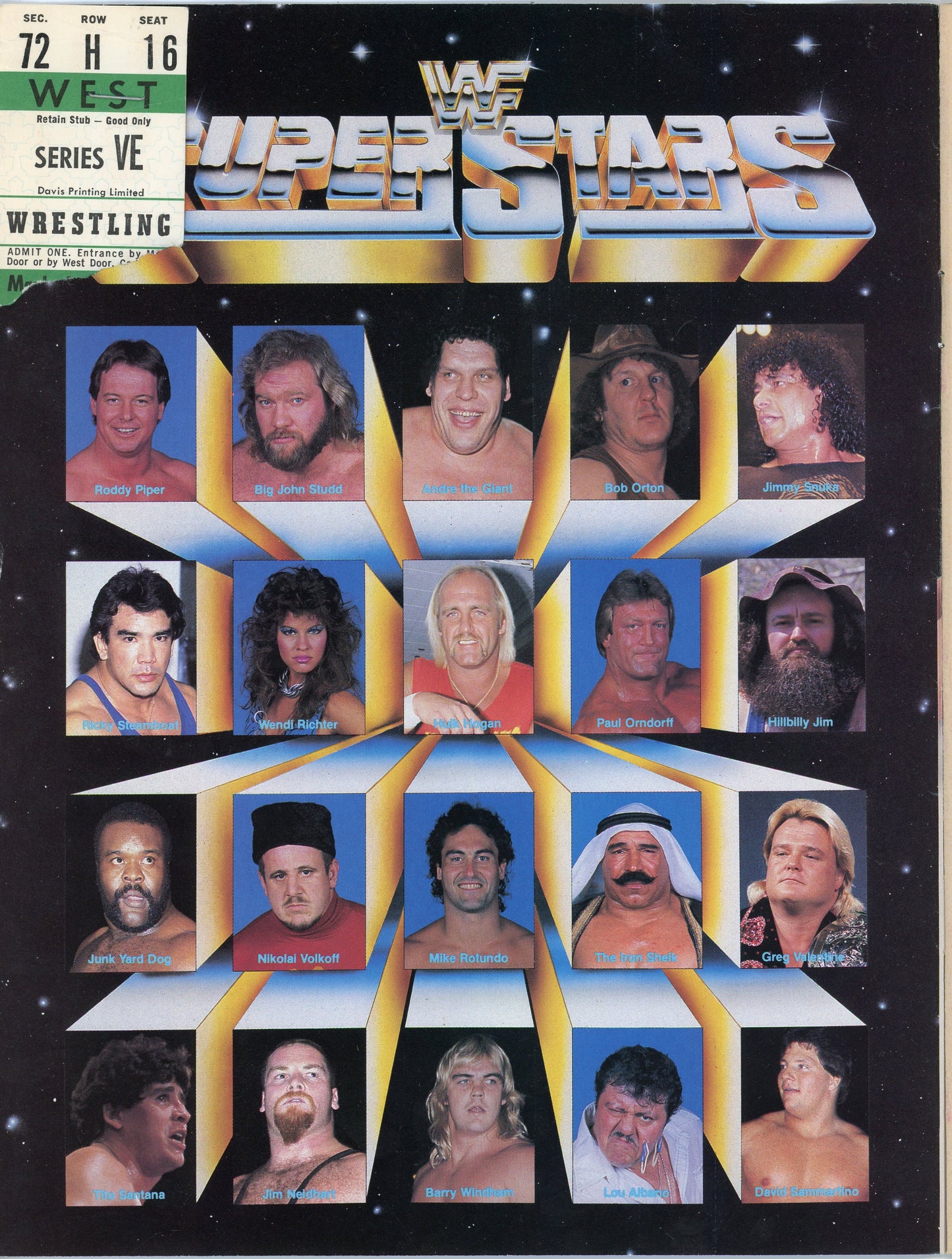 1985 WWF Wrestling Program Maple Leaf Gardens Lineup Card, Ticket Stub Savage/Hogan