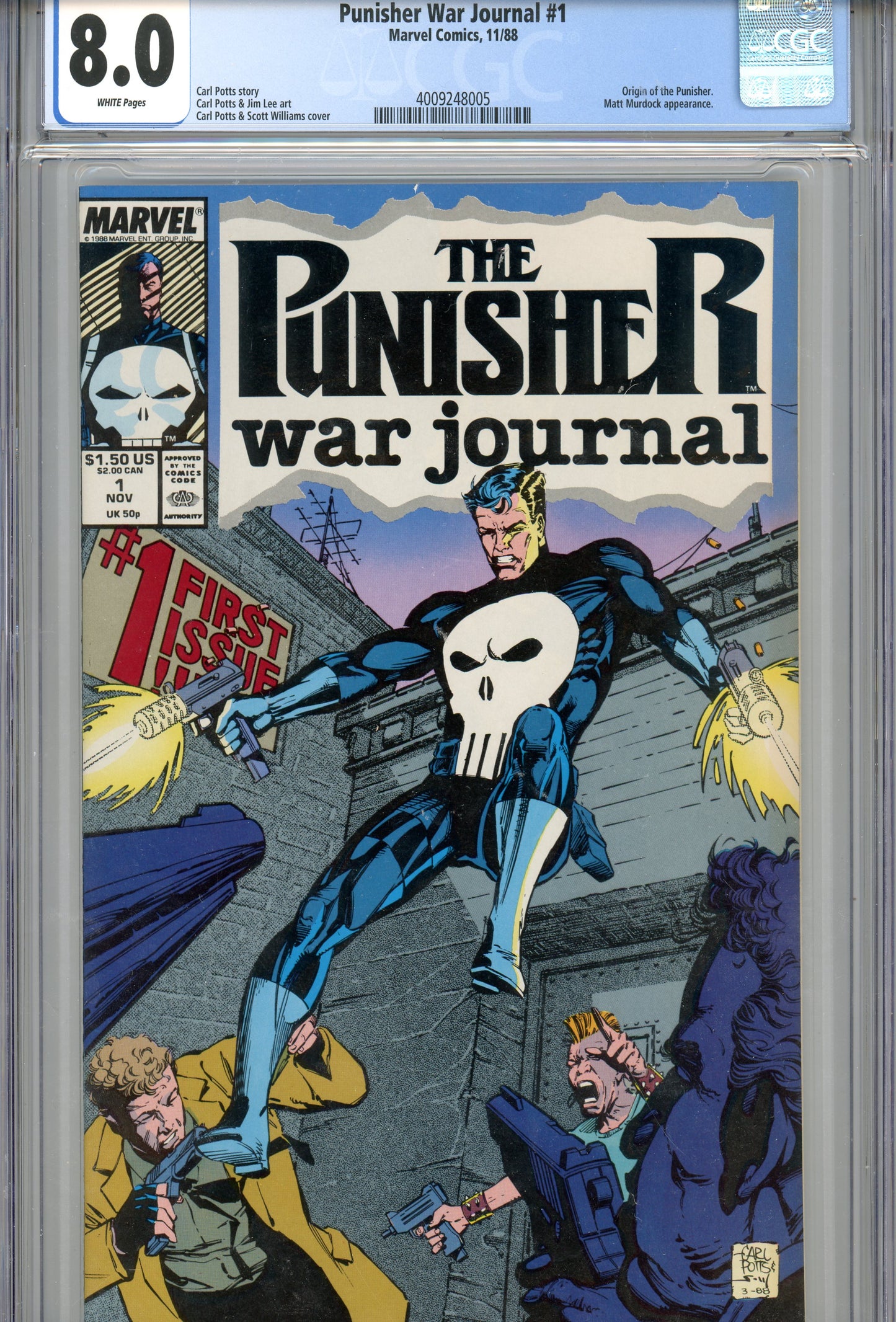 1988 The Punisher War Journal #1 Graded Comic Book Origin of The Punisher CGC 8.0