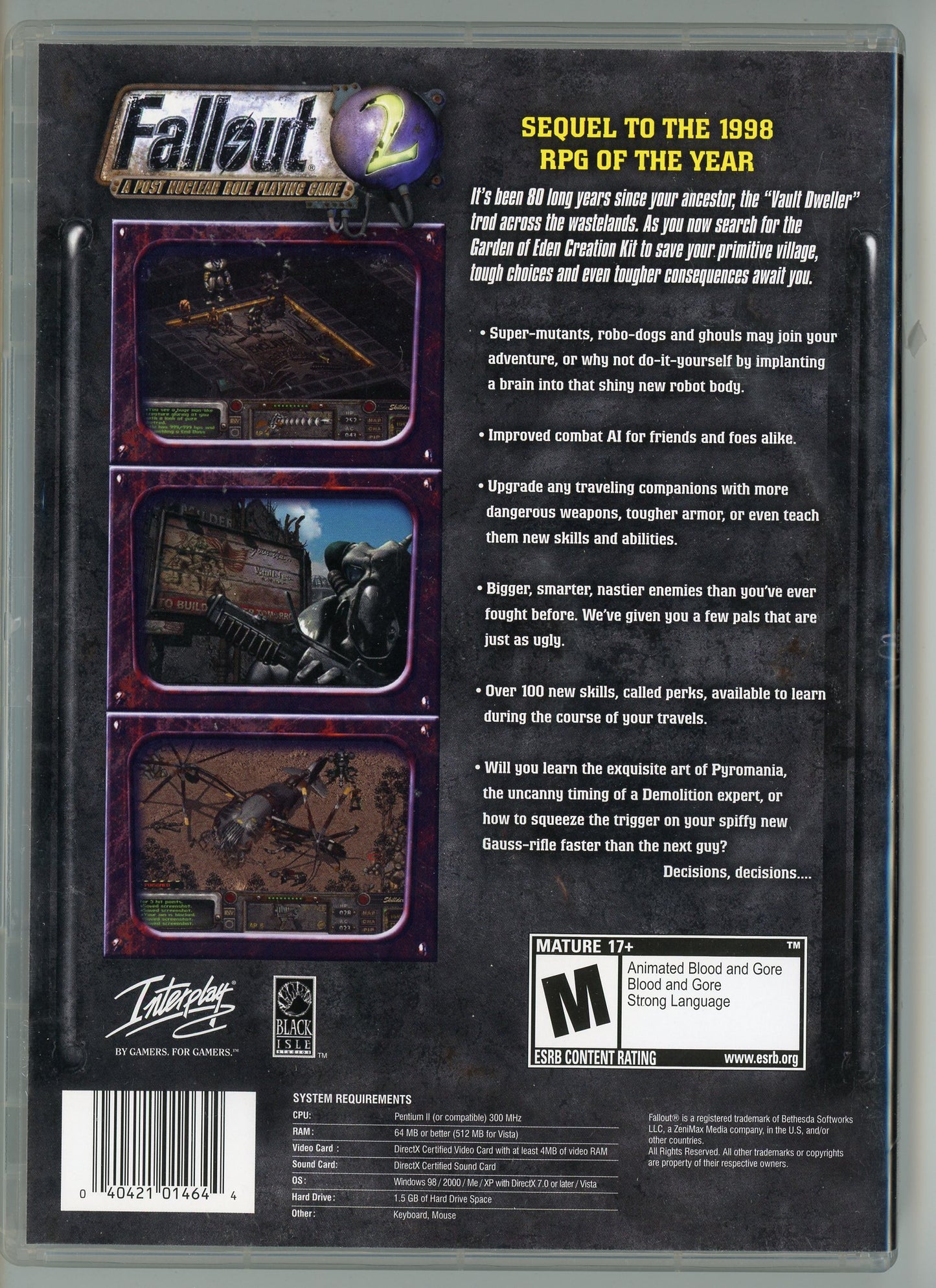 1998 Black Isle Studios Fallout 2 PC Video Game Disc In Box