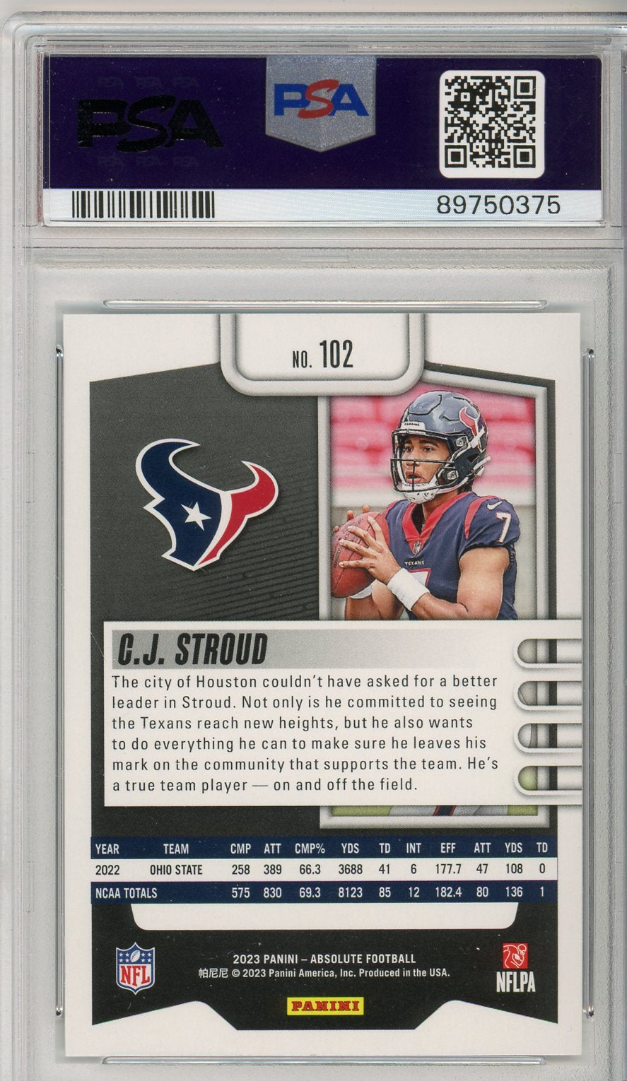 2023 Absolute CJ Stroud #103 Graded Rookie Card PSA 10