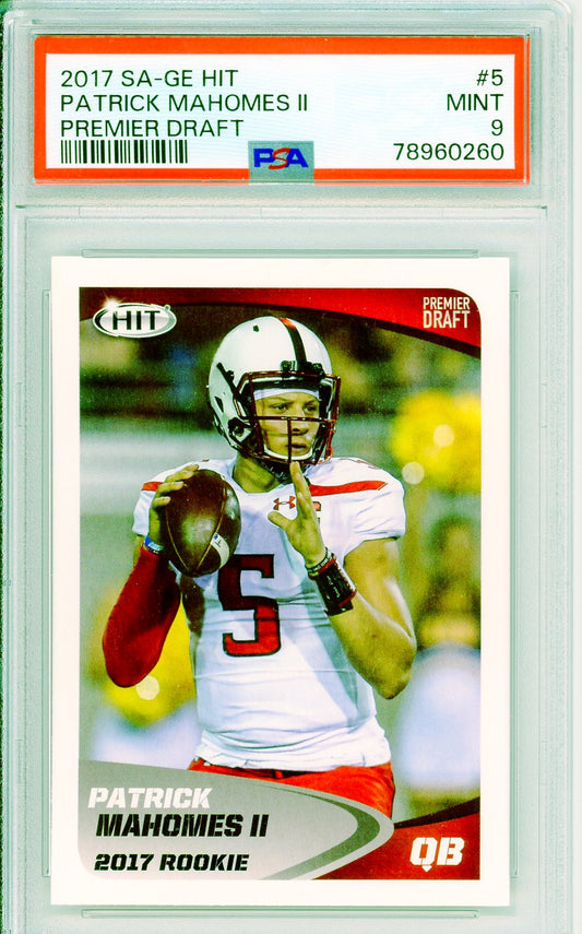 2017 SAGE Hit Patrick Mahomes II Premier Draft Graded Rookie Card PSA 9