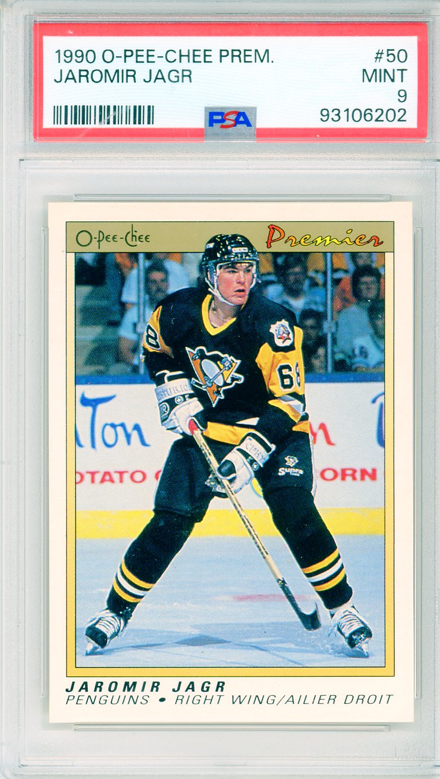 1990 O-Pee-Chee Premier Jaromir Jagr Graded Hockey Card PSA 9