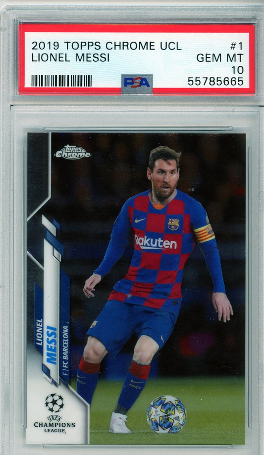 2019 Topps Chrome UEFA Champions League Lionel Messi Graded Soccer Card PSA 10