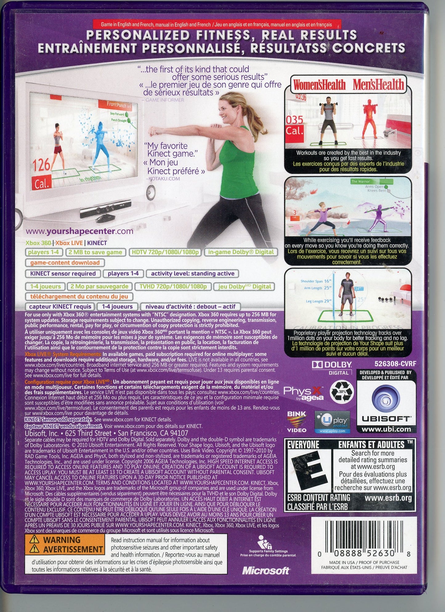 2010 Ubisoft Your Shape: Fitness Evolved Xbox360 Kinect Video Game Disc In Box