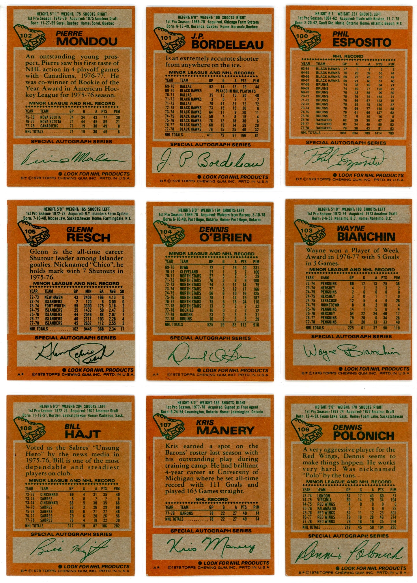 1978/79 Topps NHL Hockey Set (262/264 Cards) Missing #263-264