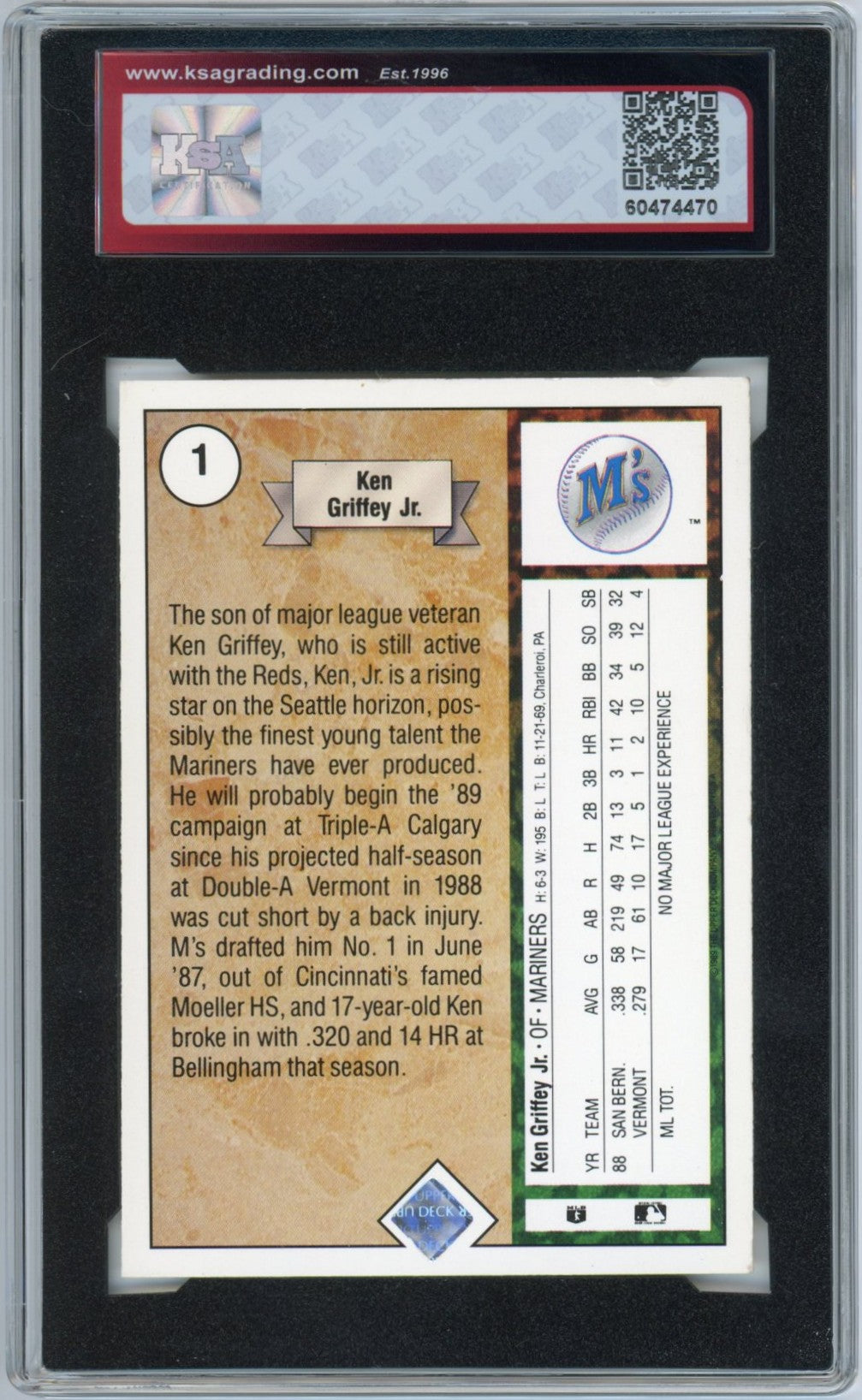 1989 Upper Deck Ken Griffey Jr. Graded Rookie Card #1 KSA 4.5