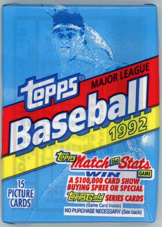 1992 Topps Baseball Wax Pack (15 Cards) Gold Card In Every Pack