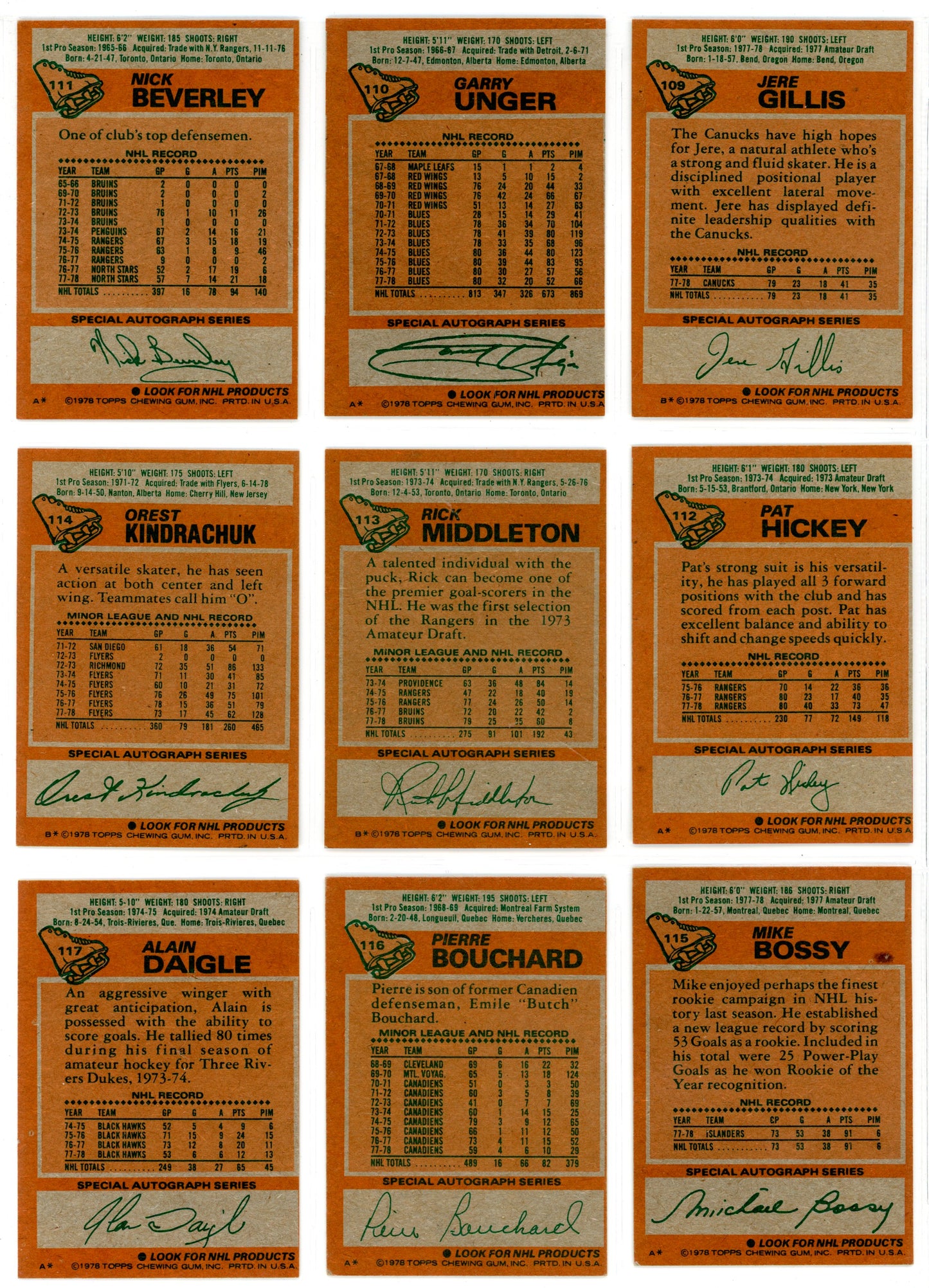 1978/79 Topps NHL Hockey Set (262/264 Cards) Missing #263-264