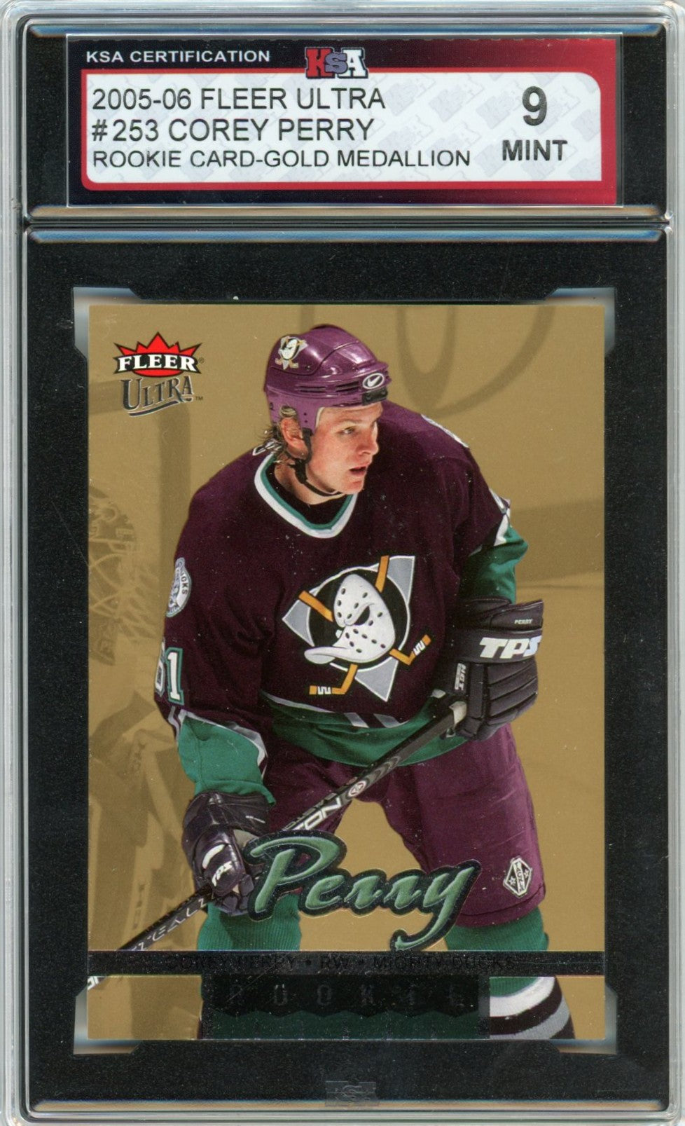 2005/06 Fleer Ultra Corey Perry Gold Medallion Graded Rookie Card #253 KSA 9