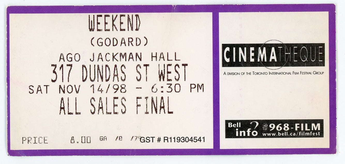 Weekend Vintage Movie Pass AGO Jackman Hall (Toronto, 1998)