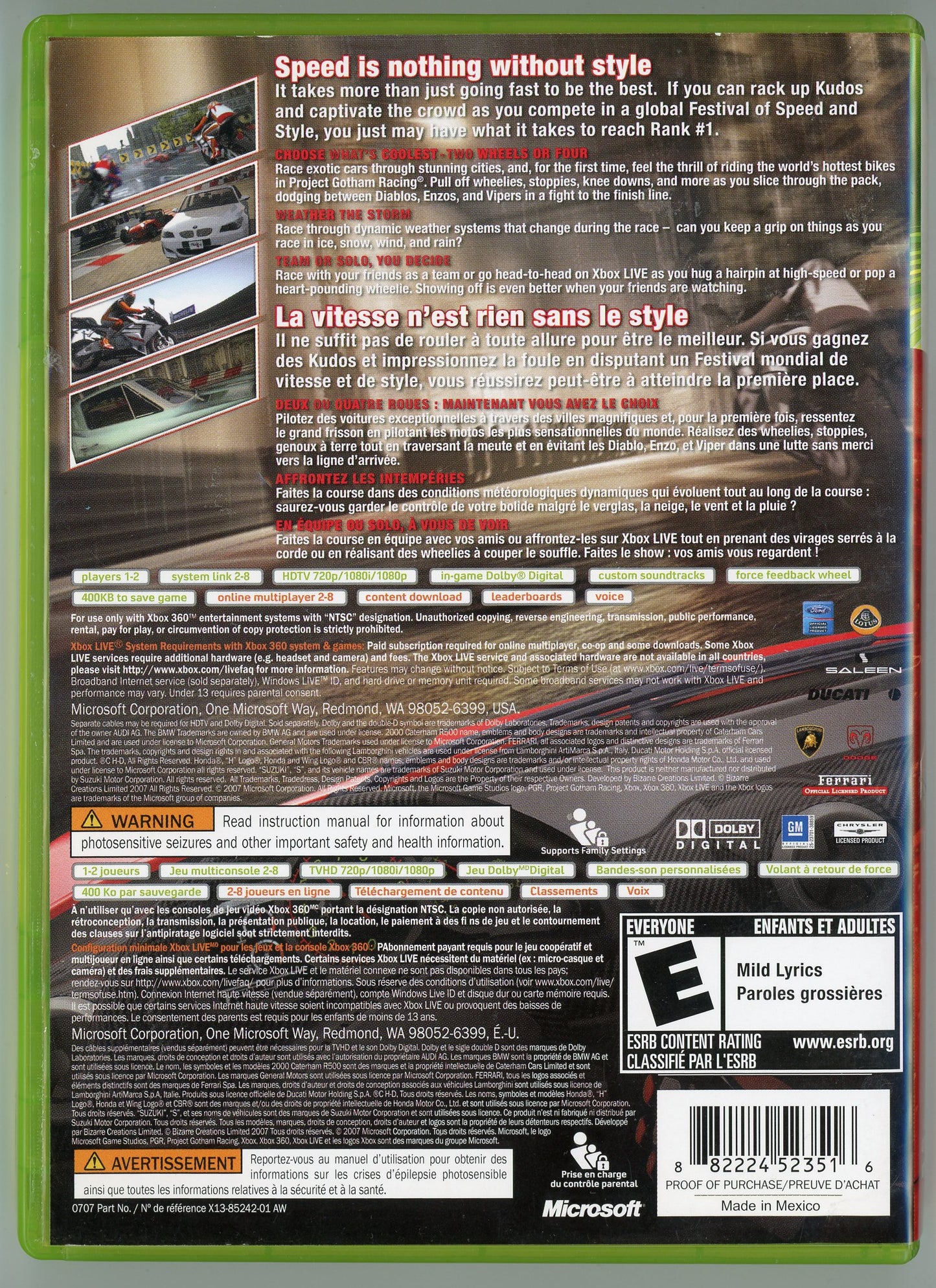 2007 Project Gotham Racing 4 Xbox360 Video Game Disc In Box