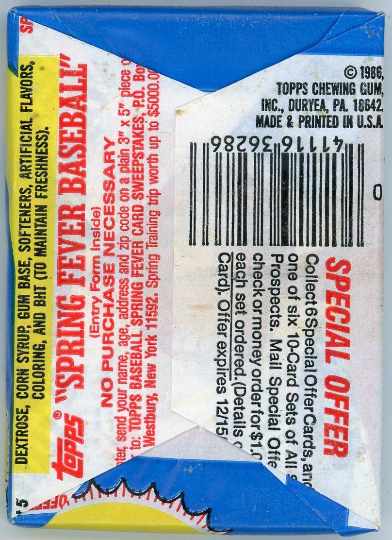 1986 Topps MLB Baseball Wax Pack (15 Cards)