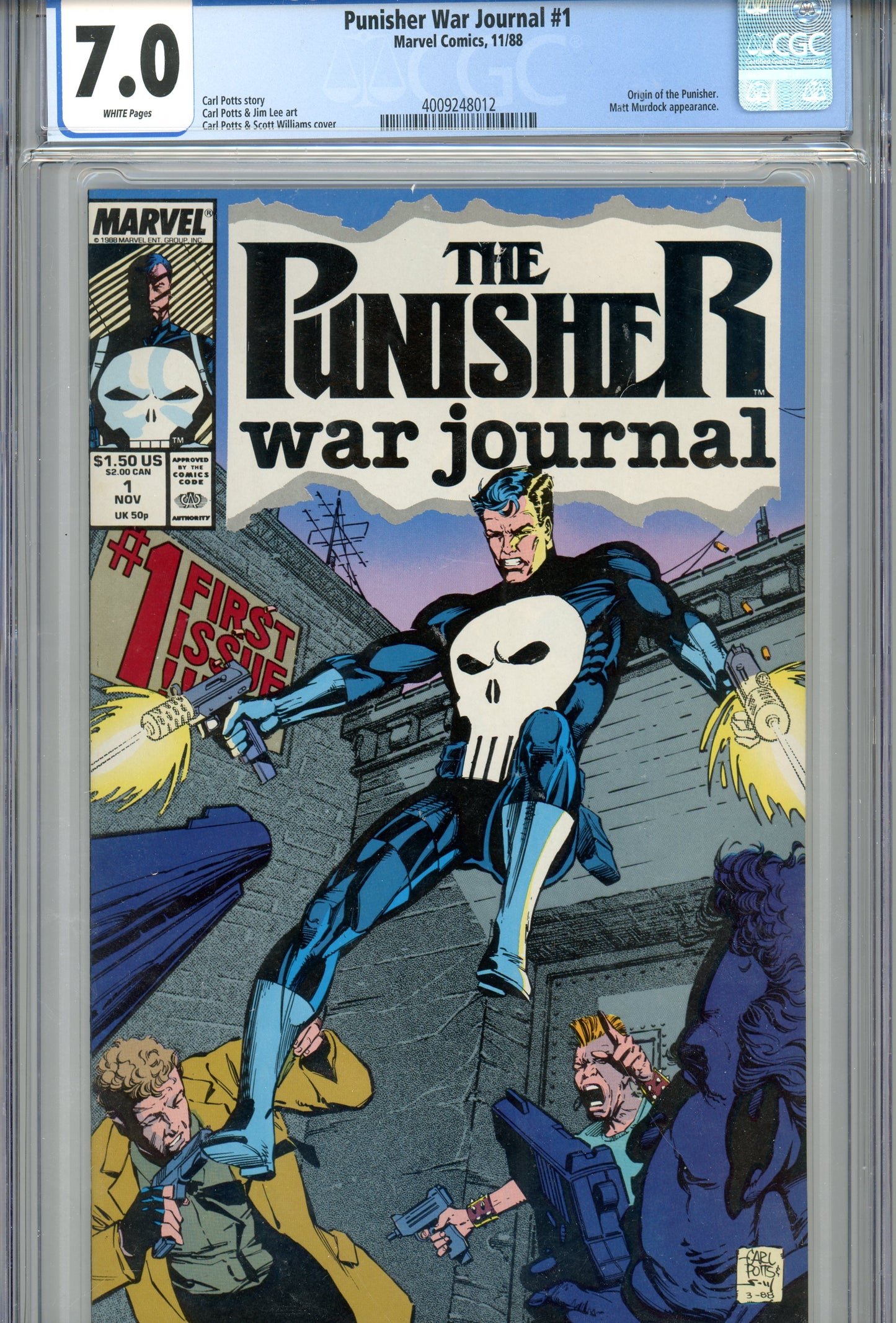 1988 The Punisher War Journal #1 Graded Comic Book Origin of Punisher CGC 7.0