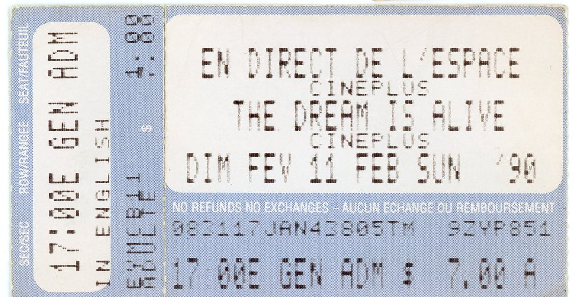 The Dream is Alive Vintage Movie Pass Cineplus (Toronto, 1990)
