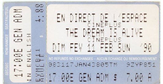 The Dream is Alive Vintage Movie Pass Cineplus (Toronto, 1990)