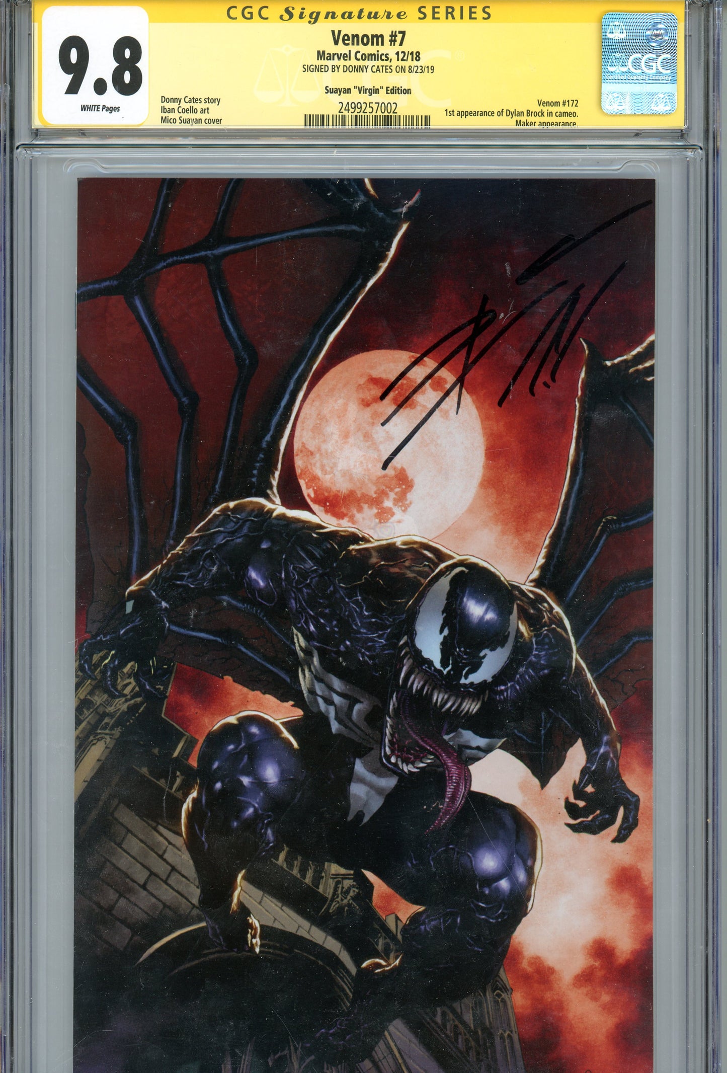 2018 Venom #7 Graded Comic Book Suayan "Virgin" Edition Autographed by Donny Cates CGC 9.8