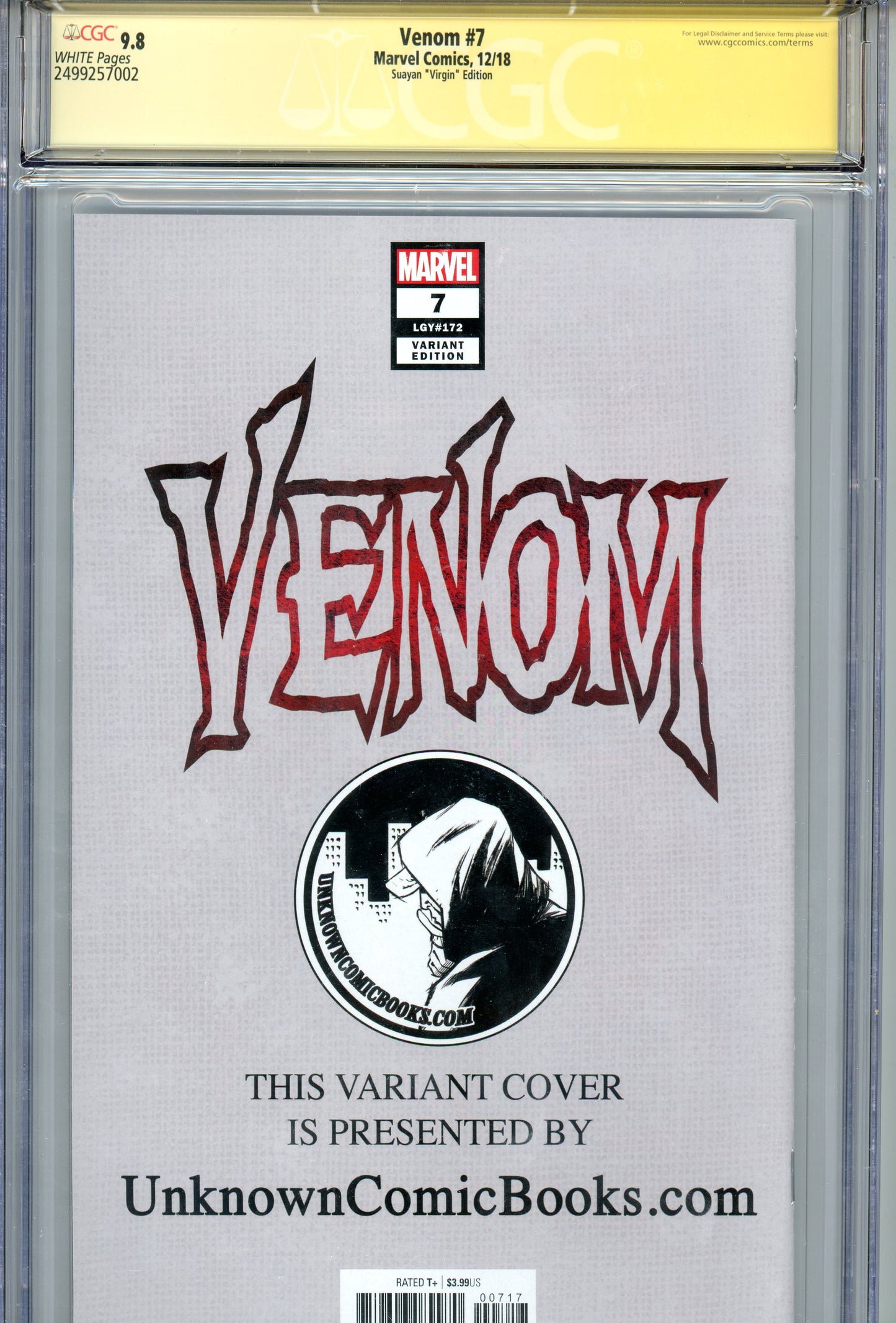 2018 Venom #7 Graded Comic Book Suayan "Virgin" Edition Autographed by Donny Cates CGC 9.8