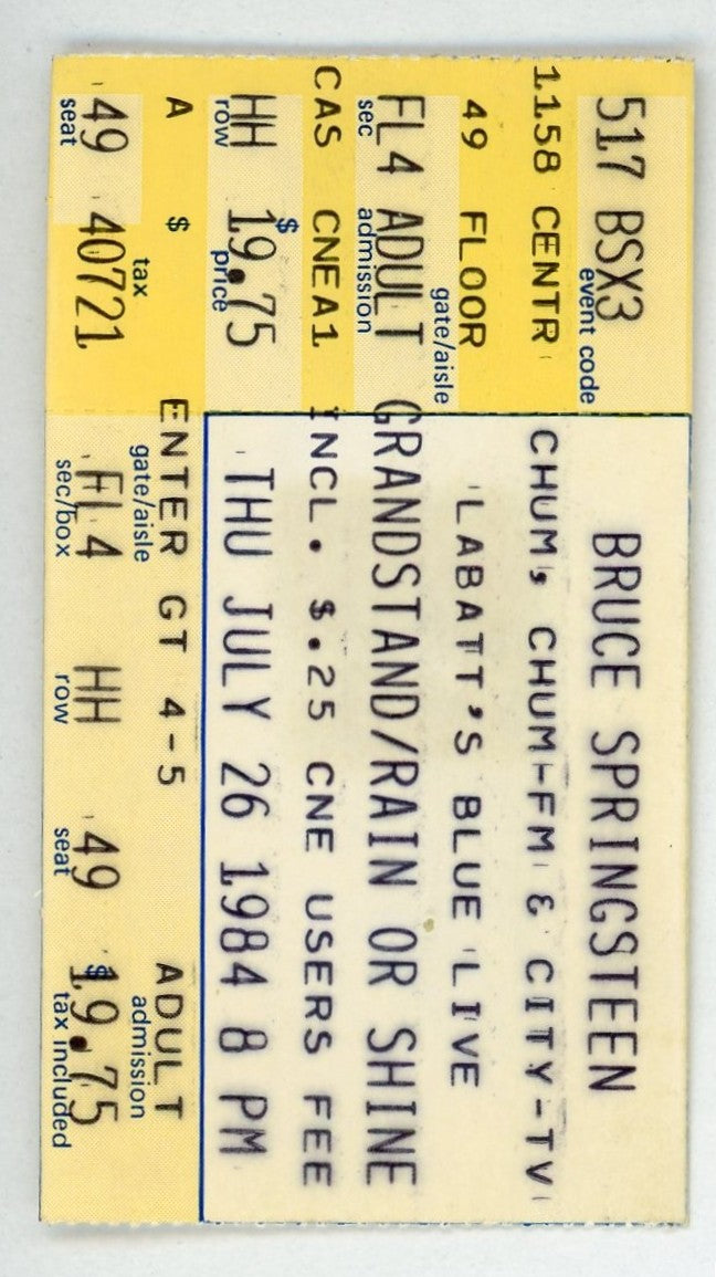 Bruce Springsteen Vintage Concert Ticket CNE Grandstand (Toronto, 1984) Born In The USA