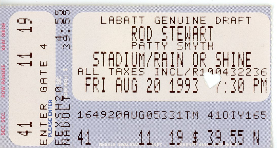 Rod Stewart/Patty Smyth Vintage Concert Ticket Stub (1993)