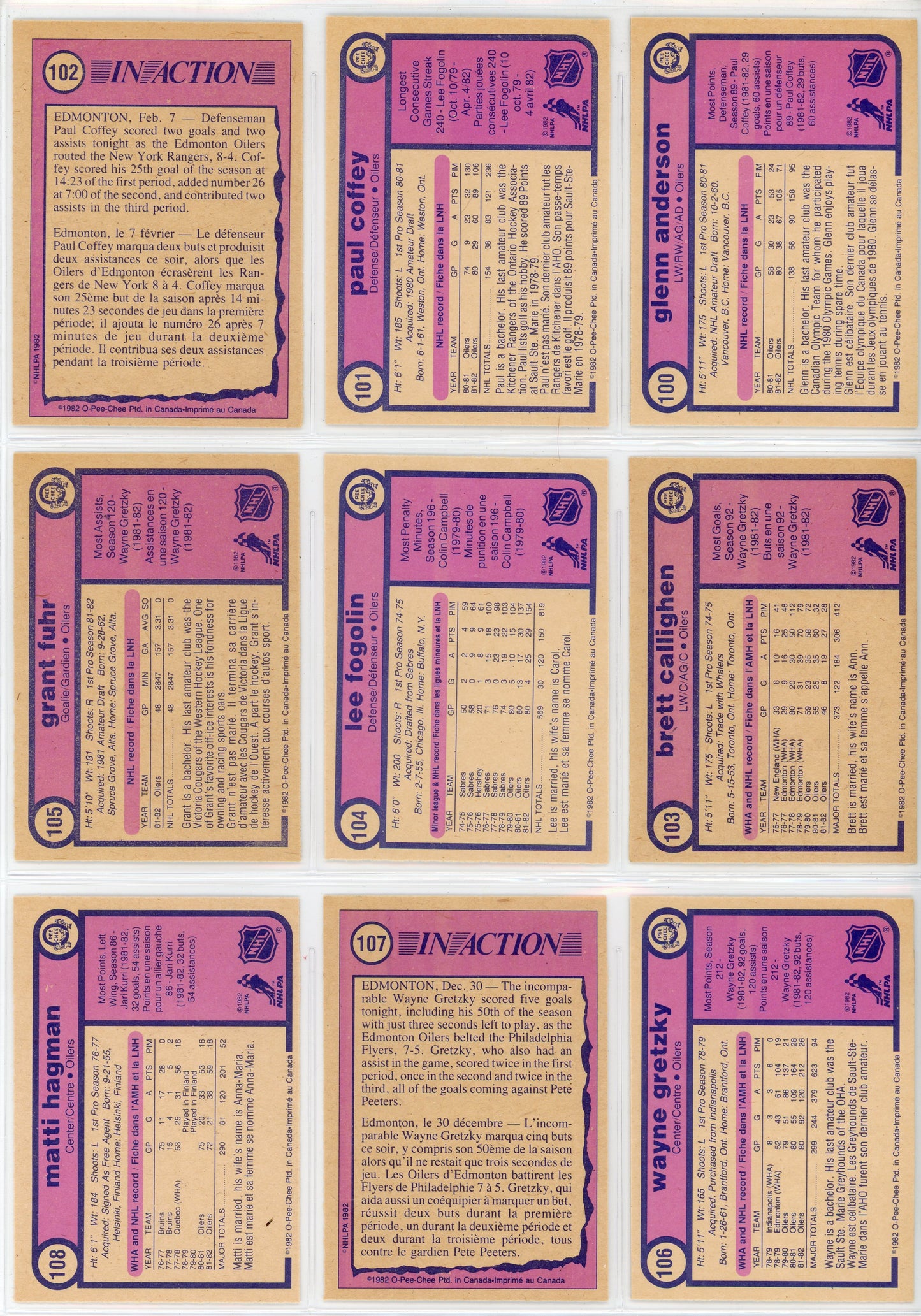1982/83 OPC O-Pee-Chee Hockey Card Complete Set (396 Cards) Ex Condition
